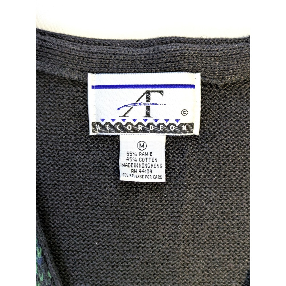 Accordeon Vintage Plaid Sweater Vest Green Navy Blue Ramie Cotton Mens Medium - Picture 3 of 5